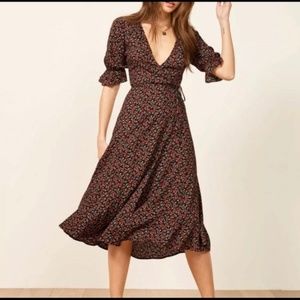 REFORMATION Mabel Red Roses Judith Midi Dress